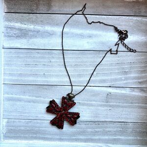 Vintage Red Rhinestone Cross Necklace
